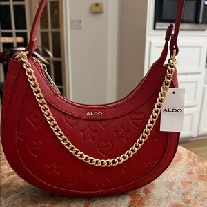 Aldo Red Shoulder Bag with Gold Chain